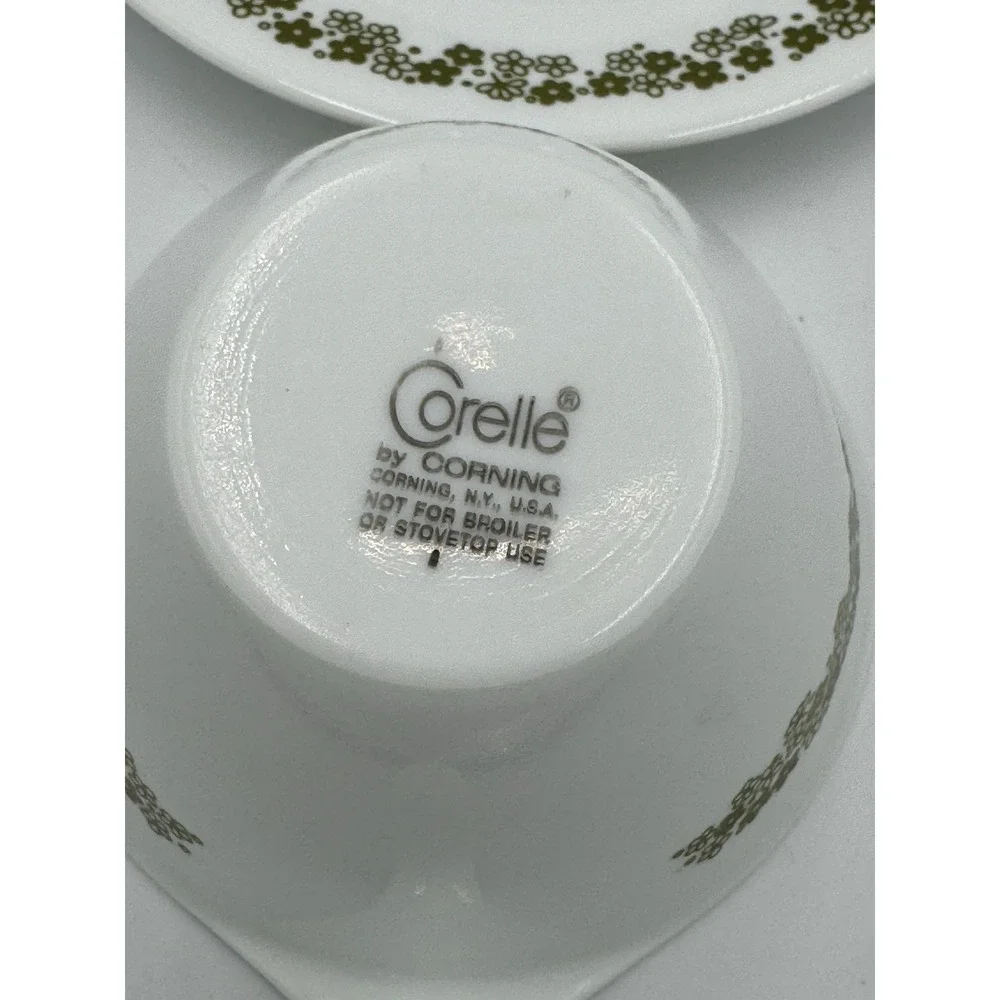 Vintage Corning Ware Corelle Spring Blossom Avocado Green Hook Cup Saucer Set